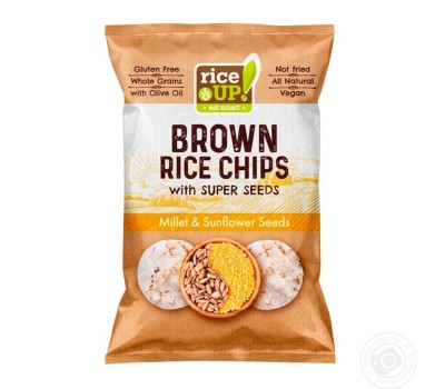 RiceUp! Чипс от кафяв пълнозърнест ориз със слънчогледови семки 120г